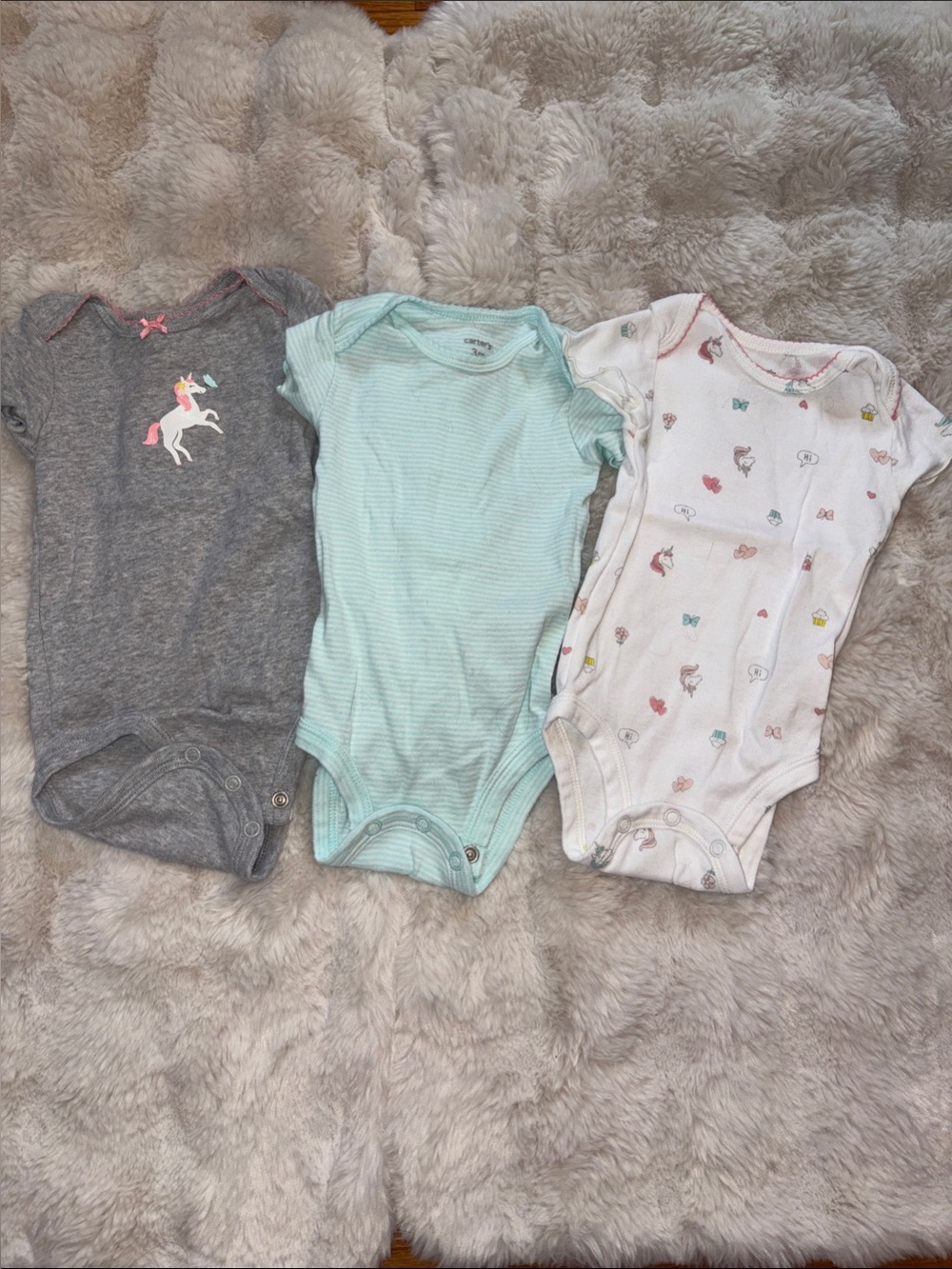 Carter's Gray, Mint & White Baby Onesies Set - Unicorn & Print
